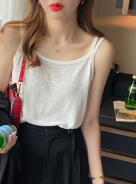白色棉麻吊带背心女士内搭2026春夏新款冰丝宽松遮肚外穿打底上衣