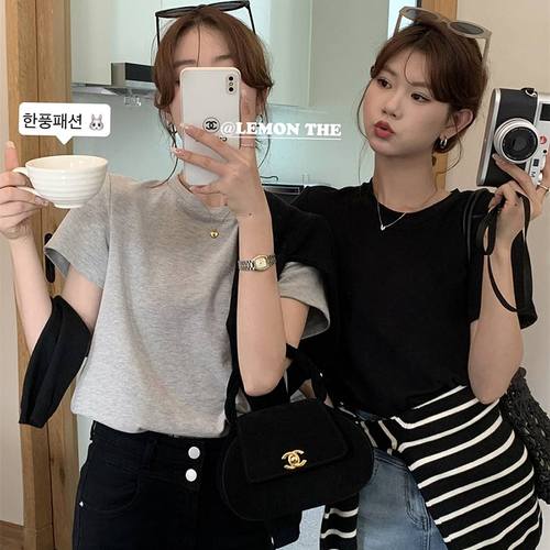 黑色短袖T恤女薄款甜美