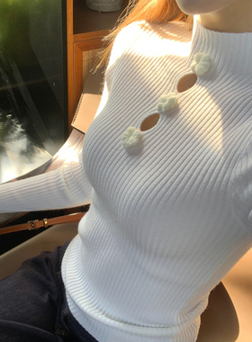 龙妹家白色半高领毛衣打底衫女装内搭2025新款秋冬高级感针织上衣