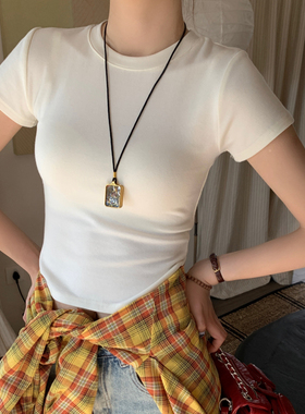 白色莫代尔圆领正肩短袖T恤女2026春夏新款高级感修身薄款小上衣