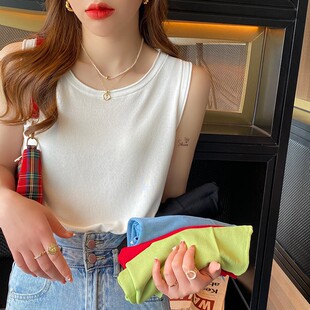 t恤上衣 宽松工字无袖 冰丝吊带背心女夏外穿打底上衣西装 内搭大码