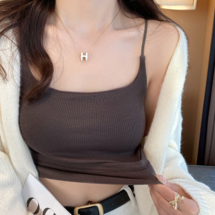 龙妹家棕咖色带胸垫吊带背心女内搭2026春夏新款 气质外穿打底上衣