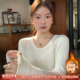 龙妹白色V领加绒加厚打底衫 毛衣女内搭2025新款 秋冬针织保暖上衣