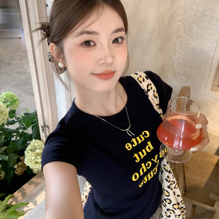 小上衣 龙妹家正肩圆领印花短袖 T恤女2025夏季 新款 设计感小众修身