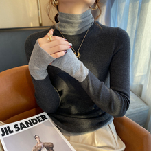 假两件高领毛衣女秋冬2025新款堆堆领内搭打底衫修身长袖针织上衣