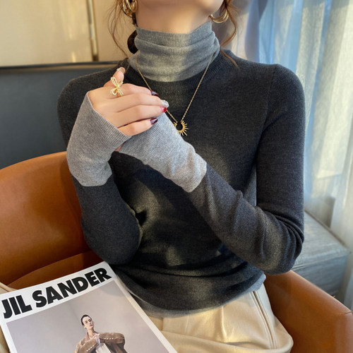 拼接高领打底衫内搭秋冬新款