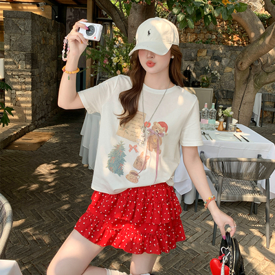 龙妹家白色圆领正肩印花短袖T恤女2025夏新款设计感小众宽松上衣