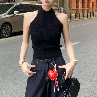 小上衣 打底美背无袖 黑色挂脖针织吊带背心女内搭2026春夏新款 修身