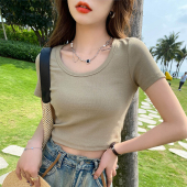 辣妹T恤小个子圆领上衣 显瘦美式 正肩女t恤短袖 2026春夏纯棉短款