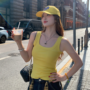 多巴胺絕美無袖 小上衣 大碼 龍妹家黃色吊帶背心女夏外穿內搭新款