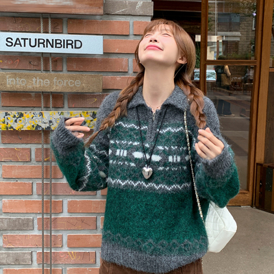 【翻领费尔岛风毛衣】软糯针织衫