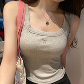 白灰色无胸垫吊带背心女春夏新款 上衣遮副乳 内搭宽肩工字打底大码