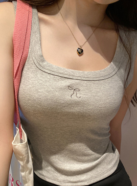 白灰色无胸垫吊带背心女春夏新款内搭宽肩工字打底大码上衣遮副乳