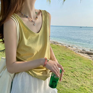 打底宽松上衣外穿 棉麻吊带背心女内搭2025夏季 新款 修身 宽肩带无袖