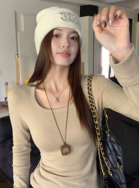 秋冬U领磨毛打底衫女装内搭上衣