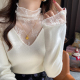 新款 白色V领假两件蕾丝打底衫 女内搭2025秋季 设计感毛衣针织上衣