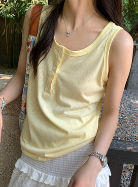 黄色棉麻吊带小背心女内搭2026春夏新款外穿大码宽松无袖打底上衣