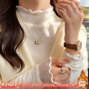 木耳边上衣 新款 白色蕾丝内搭加绒加厚半高领打底衫 女2025年秋冬季