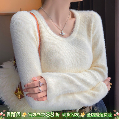 纯色圆领针织衫女修身打底