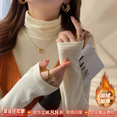 新款 米白色高领打底衫 女2025秋冬季 加绒堆堆领内搭杏色高级感上衣