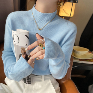 龙妹家蓝色半高领毛衣打底衫 秋冬韩系穿搭针织上衣 女内搭2025新款