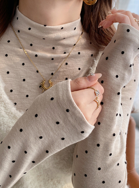 龙妹半高领打底衫女内搭外穿2026春秋新款长袖T恤高级感波点上衣