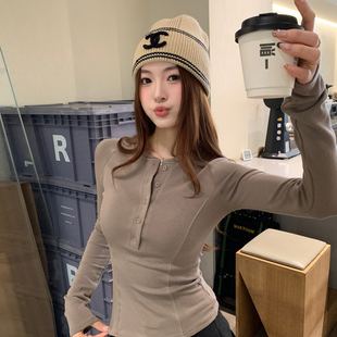 长袖 T恤修身 上衣 女士保暖内搭2026冬新款 龙妹家咖棕色加绒打底衫