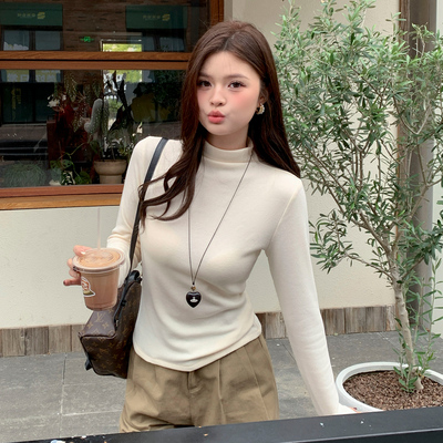 秋冬加绒加厚半高领打底衫女内搭