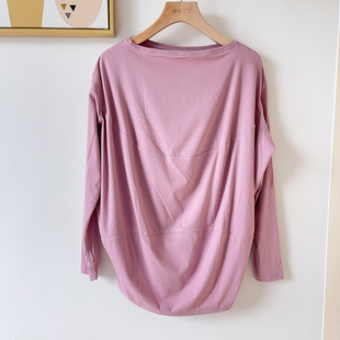 女士长袖 Action 恤 运动T恤 Back 纸片人一字领宽松瑜伽长袖