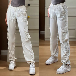 Dance Studio女士工装裤 加绒宽松抽绳速干休闲裤跑步健身丢丢裤