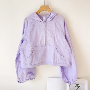 Scuba 女士短款半拉链外套薄款宽松运动上衣连帽速干透气运动外套