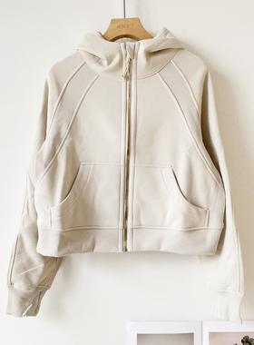 Scuba 女士超宽松款拉链连帽衫 加绒加厚短款休闲运动卫衣外套