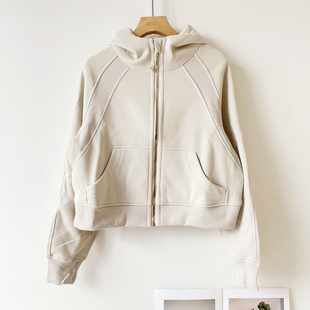 Scuba 女士超宽松款拉链连帽衫 加绒加厚短款休闲运动卫衣外套