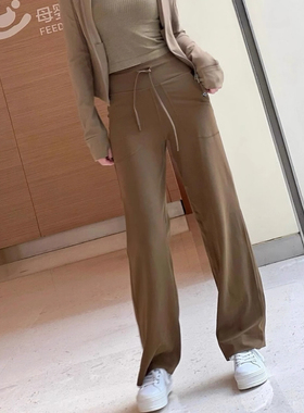 宽松Throwback Still 女士运动长裤 瑜伽阔腿裤抽绳高腰休闲裤女