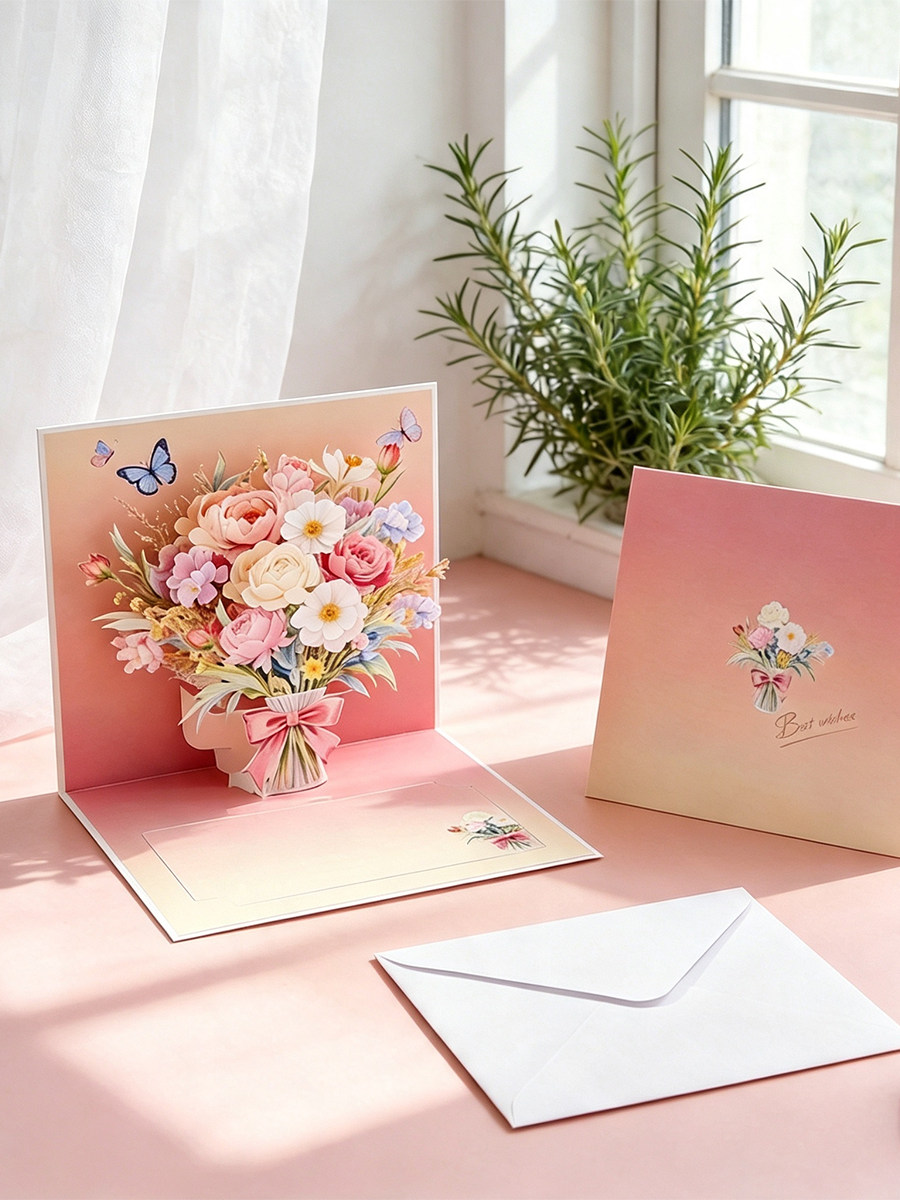 教师节礼物送女老师2026新款花束立体贺卡手写信情侣生日卡高级感