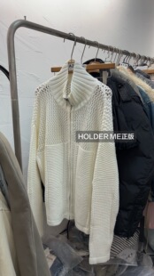 HOLDER ME正版冬季新款 慵懒宽松大版型白色拉链毛衣外套女