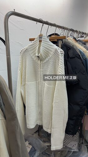 HOLDER ME正版冬季新款 慵懒宽松大版型白色拉链毛衣外套女