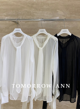 TOMORROW ANN新款 很仙的博主风微透白色宽松防晒衬衫
