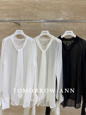 TOMORROW ANN新款 很仙的博主风微透白色宽松防晒衬衫