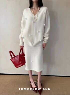 TOMORROW ANN正版冬季新款 全羊毛很美很仙的精致毛衣套装女