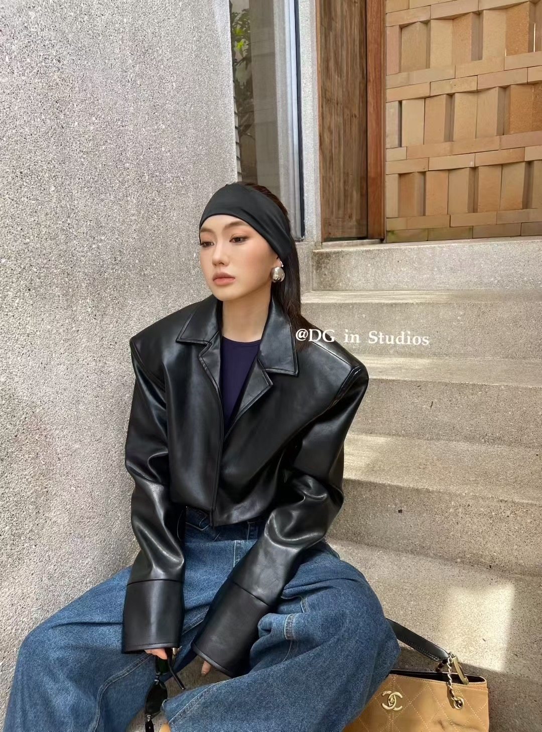 十三行DG正版 早秋新款百搭洋气纯色皮衣女