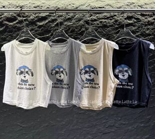 LATTE正版夏季新款 可爱小狗狗图案短款舒服松弛背心女