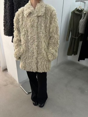 杭州NUT档口冬季新款 中长款气质小翻领慵懒毛毛外套女