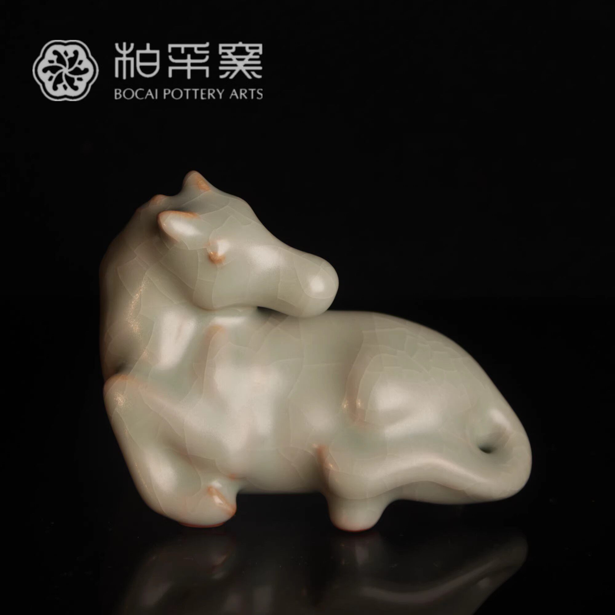 柏采正品汝窑可养开片马茶宠四代粉青马年生肖纪念款限量摆件包邮