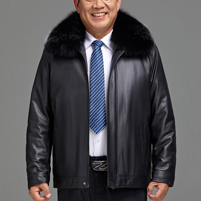 海宁中老年绵羊皮夹克男真皮皮衣