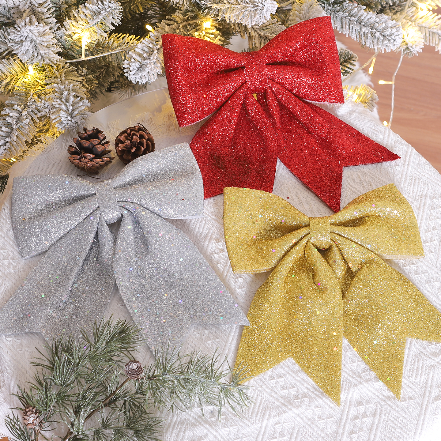 圣诞亮片蝴蝶结圣诞树墙面挂件