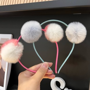 【儿童小毛球发箍】可爱真獭兔毛头箍ins毛绒球发饰压发洗脸发卡