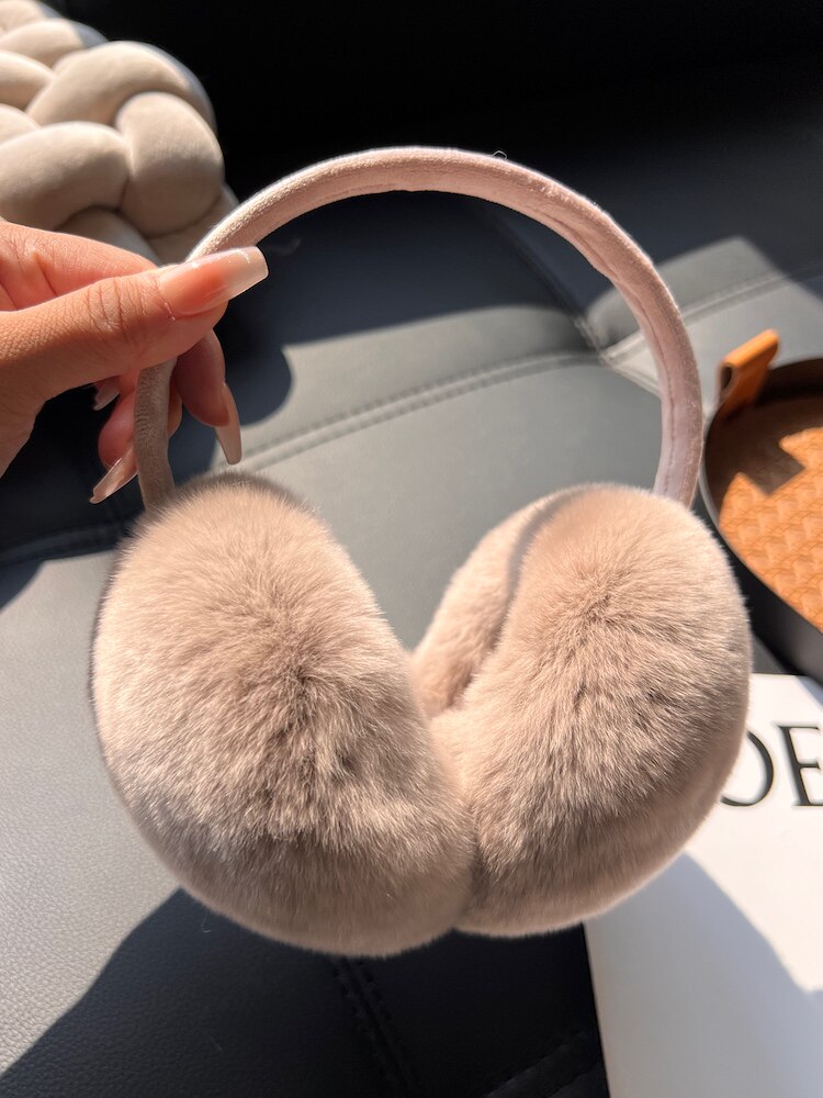 겨울철 여성을 위한 귀여운 진짜 렉스 토끼 모피 귀마개 사이클링을 위한 다용도의 따뜻한 플러시 이어백 방풍 귀마개 개폐식 귀마개