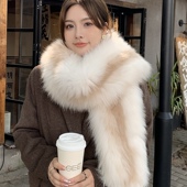 狐狸毛皮草围巾女秋冬百搭韩系高级感保暖护颈毛绒围脖披肩加长款
