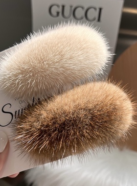 ins水貂毛毛发卡韩国简约纯色皮草bb卡边夹可爱毛绒发夹网红头饰